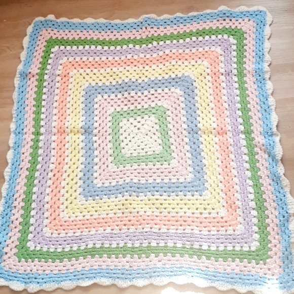 Hand Crafted Other - Vintage Handmade From the Middle Pastel Crochet Blanket Lapghan 40" x 40"